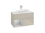 Villeroy und Boch Finion Waschtischunterschrank F771GJHH 100cm, Abdeckplatte white matt, Regale Light grey matt lacquer, Sand Matt Lacquer