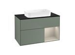 Villeroy und Boch Finion Waschtischunterschrank F662HHGM 100x60,3x50,1cm, Regal rechts Sand Matt, Olive Matt Lacquer
