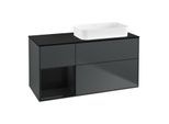 Villeroy und Boch Finion Waschtischunterschrank G682PHHG 120x60,3x50,1cm, Regal links Glossy Black Lacquer, Midnight Blue Matt Lacquer