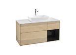 Villeroy und Boch Finion Waschtischunterschrank F831PHPC 120cm, Abdeckplatte white matt, Regale Glossy black lacquer, Oak Veneer