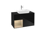 Villeroy und Boch Finion Waschtischunterschrank F772PCPH 100cm, Abdeckplatte black matt, Regale Oak Veneer, Glossy Black Lacquer