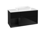 Villeroy und Boch Finion Waschtischunterschrank G701PDPH 120x60,3x50,1cm, Regal rechts Black matt lacquer, Glossy Black Lacquer