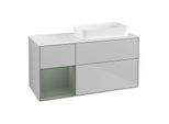 Villeroy und Boch Finion Waschtischunterschrank F681GMGJ 120x60,3x50,1cm, Regal links Olive Matt Lacquer, Light grey matt