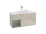 Villeroy und Boch Finion Waschtischunterschrank G821GMHH 120cm, Abdeckplatte white matt, Emotion, Regale Olive matt lacquer, Sand Matt Lacquer