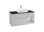 Villeroy und Boch Finion Waschtischunterschrank G832GJGJ 120cm, Abdeckplatte black matt, Emotion, Regale Light grey matt lacquer, Light grey matt