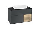 Villeroy und Boch Finion Waschtischunterschrank F662PCHG 100x60,3x50,1cm, Regal rechts Oak Veneer, Midnight Blue Matt Lacquer