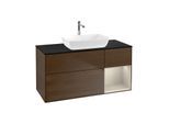 Villeroy und Boch Finion Waschtischunterschrank G832HHGN 120cm, Abdeckplatte black matt, Emotion, Regale sand matt lacquer, Walnut veneer