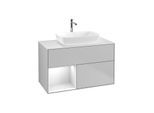 Villeroy und Boch Finion Waschtischunterschrank F771GFGJ 100cm, Abdeckplatte white matt, Regale Glossy white lacquer, Light grey matt