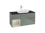 Villeroy und Boch Finion Waschtischunterschrank G822HHGM 120cm, Abdeckplatte black matt, Emotion, Regale sand matt lacquer, Olive Matt Lacquer