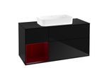 Villeroy und Boch Finion Waschtischunterschrank F702HBPH 120x60,3x50,1cm, Regal links Peony, Glossy Black Lacquer