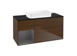 Villeroy und Boch Finion Waschtischunterschrank F702GKGN 120x60,3x50,1cm, Regal links Anthracite matt, Walnut veneer