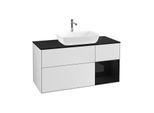 Villeroy und Boch Finion Waschtischunterschrank G832PHMT 120cm, Abdeckplatte black matt, Emotion, Regale Glossy black lacquer, White matt lacquer