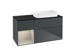 Villeroy und Boch Finion Waschtischunterschrank F682HHHG 120x60,3x50,1cm, Regal links Sand Matt Lacquer, Midnight Blue Matt Lacquer