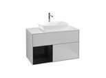 Villeroy und Boch Finion Waschtischunterschrank F771PHGJ 100cm, Abdeckplatte white matt, Regale Glossy black lacquer, Light grey matt