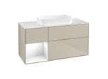 Villeroy und Boch Finion Waschtischunterschrank F701GFHH 120x60,3x50,1cm, Regal links Glossy white lacquer, Sand Matt Lacquer