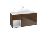 Villeroy und Boch Finion Waschtischunterschrank G821GJGN 120cm, Abdeckplatte white matt, Emotion, Regale Light grey matt lacquer, Walnut veneer