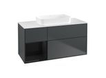 Villeroy und Boch Finion Waschtischunterschrank G701PHHG 120x60,3x50,1cm, Regal rechts Glossy Black Lacquer, Midnight Blue Matt Lacquer