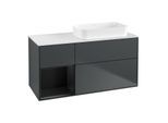 Villeroy und Boch Finion Waschtischunterschrank F681PDHG 120x60,3x50,1cm, Regal links Black matt lacquer, Midnight Blue Matt Lacquer