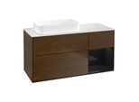 Villeroy und Boch Finion Waschtischunterschrank G691PHGN 120x60,3x50,1cm, Regal rechts Glossy Black Lacquer, Walnut veneer