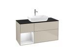 Villeroy und Boch Finion Waschtischunterschrank G822MTHH 120cm, Abdeckplatte black matt, Emotion, Regale White matt lacquer, Sand Matt Lacquer