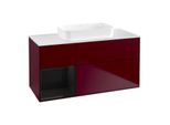 Villeroy und Boch Finion Waschtischunterschrank G701PHHB 120x60,3x50,1cm, Regal rechts Glossy Black Lacquer, Peony Matt