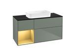Villeroy und Boch Finion Waschtischunterschrank F702HFGM 120x60,3x50,1cm, Regal links Gold matt, Olive Matt Lacquer