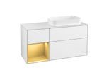Villeroy und Boch Finion Waschtischunterschrank F681HFGF 120x60,3x50,1cm, Regal links Gold matt, Glossy white lacquer