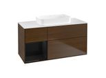Villeroy und Boch Finion Waschtischunterschrank F701PHGN 120x60,3x50,1cm, Regal links Glossy Black Lacquer, Walnut veneer