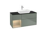 Villeroy und Boch Finion Waschtischunterschrank G822PCGM 120cm, Abdeckplatte black matt, Emotion, Regale Oak Veneer, Olive Matt Lacquer
