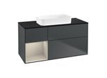 Villeroy und Boch Finion Waschtischunterschrank F702HHHG 120x60,3x50,1cm, Regal links Sand Matt Lacquer, Midnight Blue Matt Lacquer