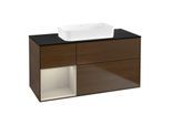 Villeroy und Boch Finion Waschtischunterschrank F702HHGN 120x60,3x50,1cm, Regal links Sand Matt Lacquer, Walnut veneer