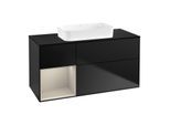 Villeroy und Boch Finion Waschtischunterschrank F702HHPD 120x60,3x50,1cm, Regal links Sand Matt Lacquer, Black matt lacquer