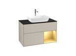 Villeroy und Boch Finion Waschtischunterschrank F782HFHH 100cm, Abdeckplatte black matt, Regale Gold matt lacquer, Sand Matt Lacquer