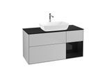 Villeroy und Boch Finion Waschtischunterschrank G832PHGJ 120cm, Abdeckplatte black matt, Emotion, Regale Glossy black lacquer, Light grey matt