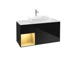 Villeroy und Boch Finion Waschtischunterschrank G821HFPH 120cm, Abdeckplatte white matt, Emotion, Regale Gold matt lacquer, Glossy Black Lacquer