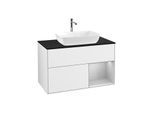 Villeroy und Boch Finion Waschtischunterschrank F782GJGF 100cm, Abdeckplatte black matt, Regale Light grey matt lacquer, Glossy white lacquer
