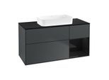 Villeroy und Boch Finion Waschtischunterschrank G712PHHG 120x60,3x50,1cm, Regal rechts Glossy Black Lacquer, Midnight Blue Matt Lacquer