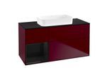 Villeroy und Boch Finion Waschtischunterschrank F702PHHB 120x60,3x50,1cm, Regal links Glossy Black Lacquer, Peony Matt