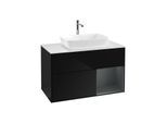 Villeroy und Boch Finion Waschtischunterschrank F781HGPH 100cm, Abdeckplatte white matt, Regale Midnight matt lacquer, Glossy Black Lacquer