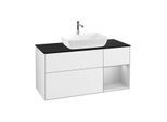 Villeroy und Boch Finion Waschtischunterschrank G832GJGF 120cm, Abdeckplatte black matt, Emotion, Regale Light grey matt lacquer, Glossy white lacquer