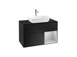 Villeroy und Boch Finion Waschtischunterschrank F782GJPD 100cm, Abdeckplatte black matt, Regale Light grey matt lacquer, Black matt lacquer