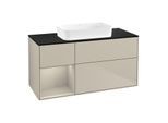 Villeroy und Boch Finion Waschtischunterschrank F702HHHH 120x60,3x50,1cm, Regal links Sand Matt Lacquer, Sand Matt Lacquer