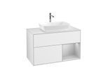 Villeroy und Boch Finion Waschtischunterschrank F781GJGF 100cm, Abdeckplatte white matt, Regale Light grey matt lacquer, Glossy white lacquer