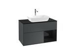 Villeroy und Boch Finion Waschtischunterschrank F782PHHG 100cm, Abdeckplatte black matt, Regale Glossy black lacquer, Midnight Blue Matt Lacquer