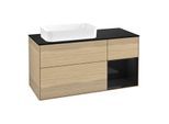 Villeroy und Boch Finion Waschtischunterschrank F692PHPC 120x60,3x50,1cm, Regal rechts Glossy Black Lacquer, Oak Veneer