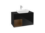 Villeroy und Boch Finion Waschtischunterschrank G772GNPH 100cm, Abdeckplatte black matt, Emotion, Regale Walnut Veneer, Glossy Black Lacquer