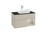 Villeroy und Boch Finion Waschtischunterschrank F782HHHH 100cm, Abdeckplatte black matt, Regale sand matt lacquer, Sand Matt Lacquer