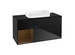 Villeroy und Boch Finion Waschtischunterschrank F702GNPD 120x60,3x50,1cm, Regal links Walnut veneer, Black matt lacquer