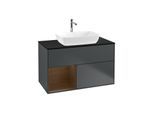 Villeroy und Boch Finion Waschtischunterschrank G772GNHG 100cm, Abdeckplatte black matt, Emotion, Regale Walnut Veneer, Midnight Blue Matt Lacquer