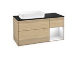 Villeroy und Boch Finion Waschtischunterschrank F692MTPC 120x60,3x50,1cm, Regal rechts White matt lacquer, Oak Veneer